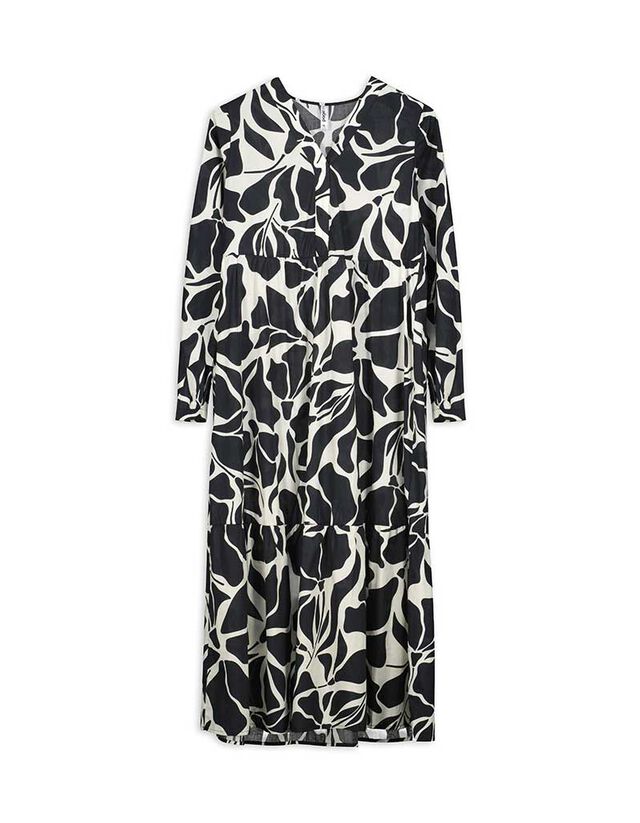 A-vonalú ruha - Virágmintás - fekete
