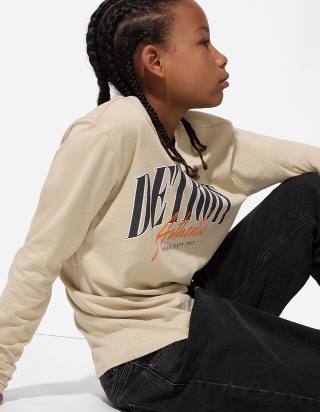 Hosszú ujjú felső - Elülső nyomtatás - bézs