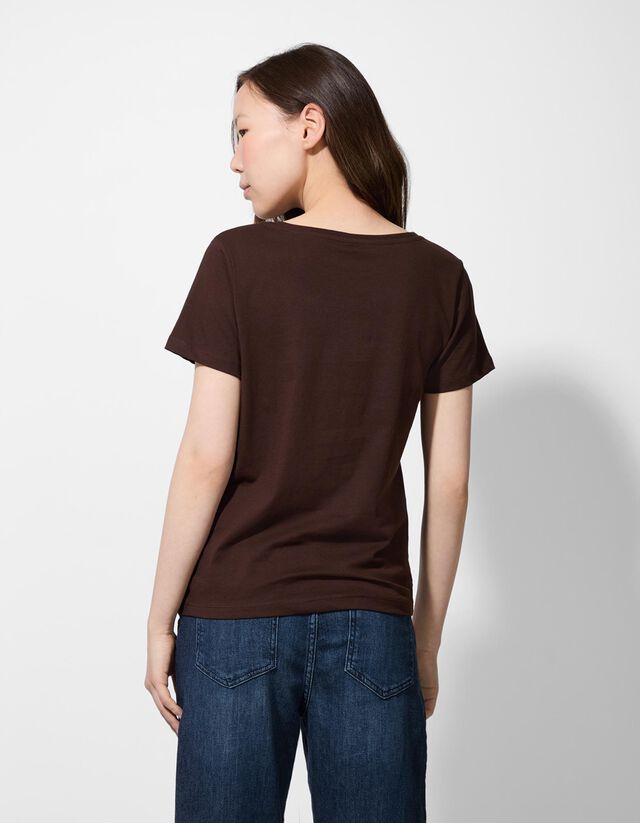 Póló - Csillámos nyomott minta - sötétbarna