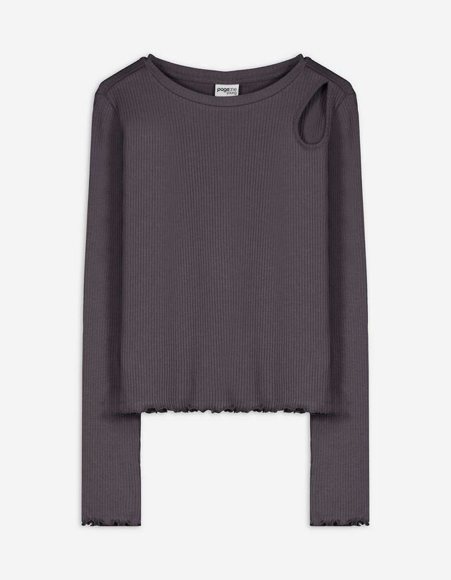 Hosszú ujjú felső - Bordázott - sötétszürke