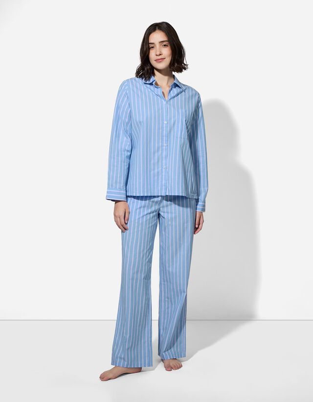 Felsőből és nadrágból álló pizsama szett - Szőtt szövet - feher