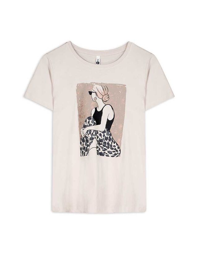 Póló - Csillámos nyomott minta - sötétbarna