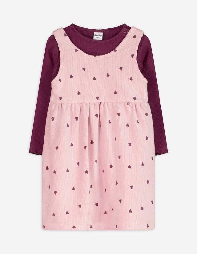 Hosszú ujjú felsőből és ruhából álló szett - Kordbársony - rozsaszin