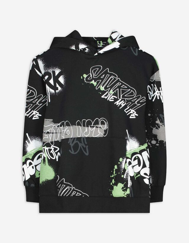 Kapucnis felső - Elszórt nyomott minta - sötétszürke