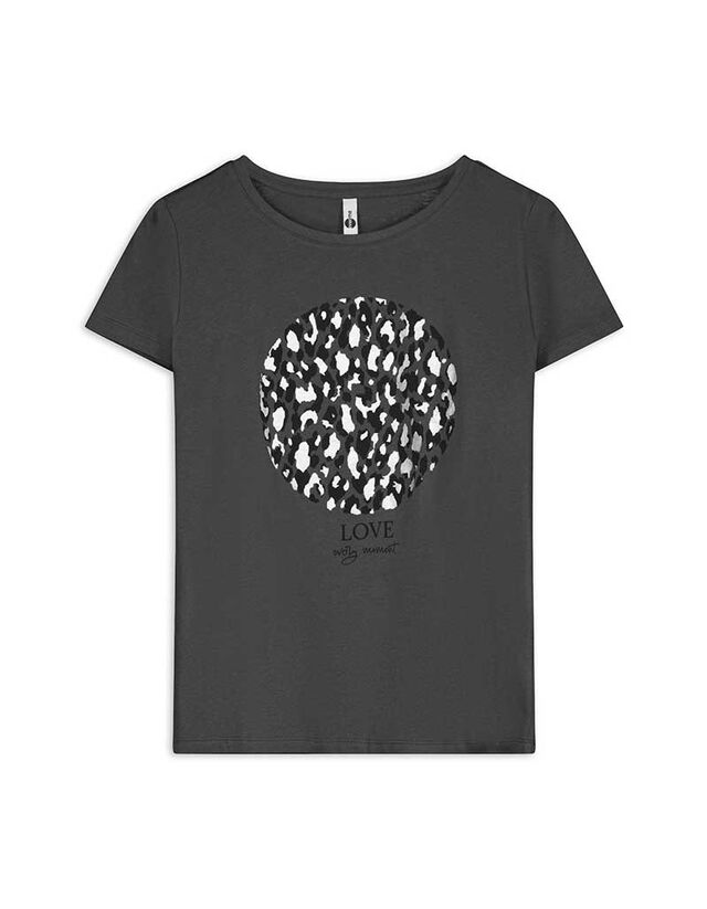 Póló - Csillámos nyomott minta - sötétbarna