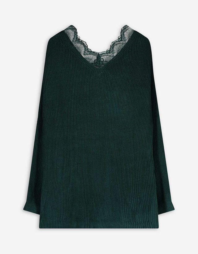 Pulóver - Csipkerátéttel - zöld
