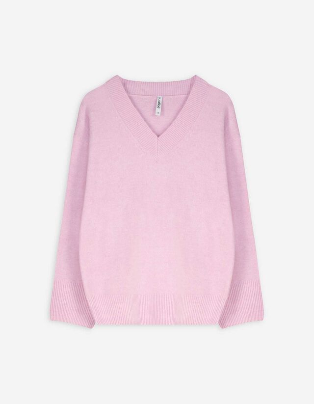 Pulóver - V-kivágás - vilagos szurke