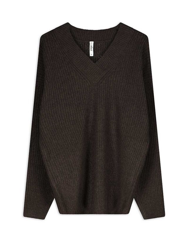 Pulóver - V-kivágás - rozsaszin