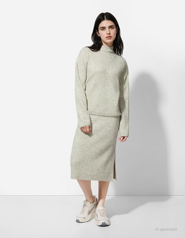 Pulóver - Állógallér - világos barna