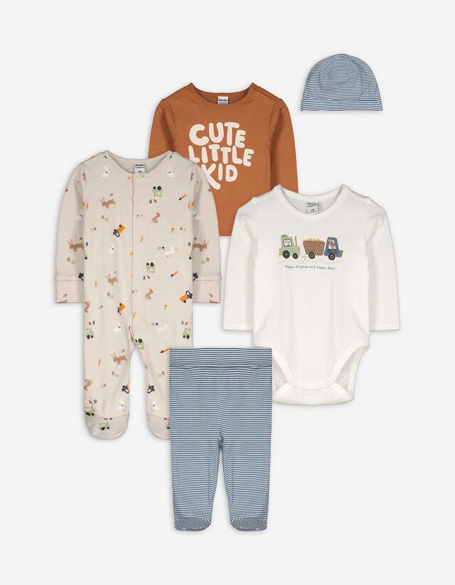 hosszú ujjú body, nadrág és sapka - Ajándékcsomag - feher