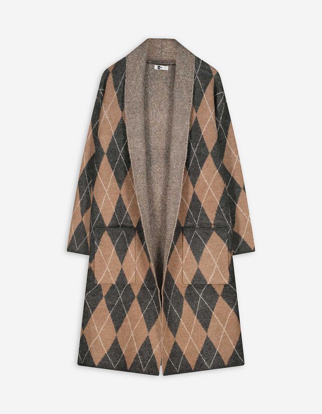 Hosszított kardigán - Kockás - barna