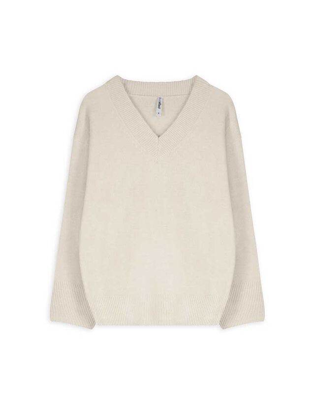 Pulóver - V-kivágás - vilagos szurke