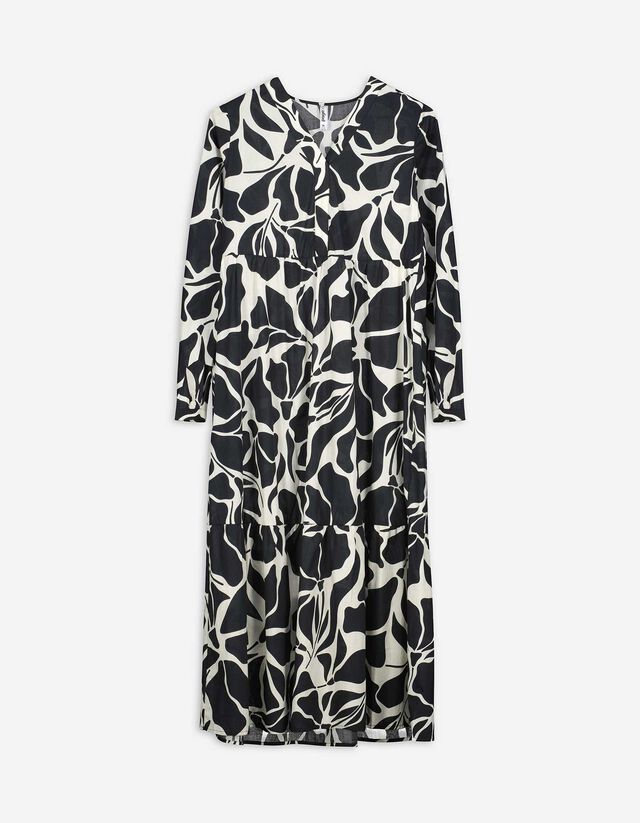 A-vonalú ruha - Virágmintás - fekete