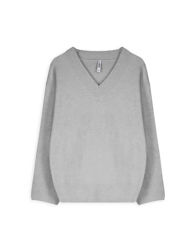 Pulóver - V-kivágás - vilagos szurke