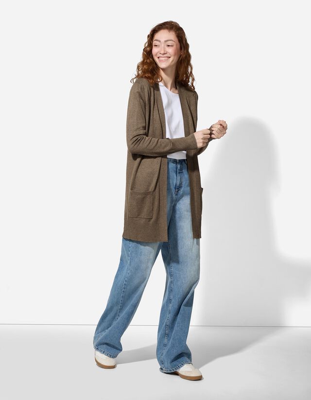 Hosszított kardigán - Foltzsebek - fekete