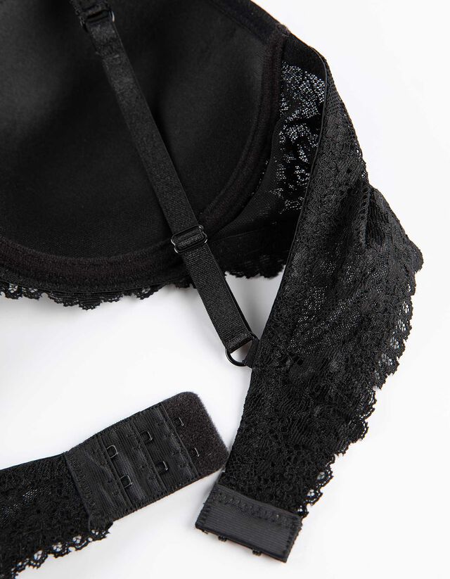 Push-up melltartó - Csipkerátéttel - fekete