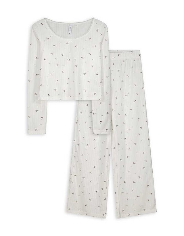 Felsőből és nadrágból álló pizsama szett - Strukturált anyag - feher