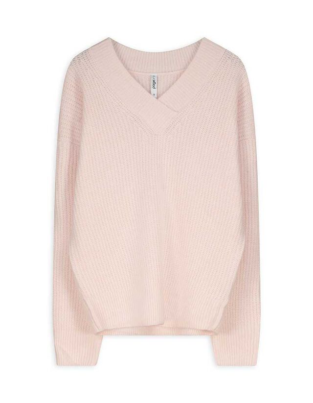 Pulóver - V-kivágás - rozsaszin