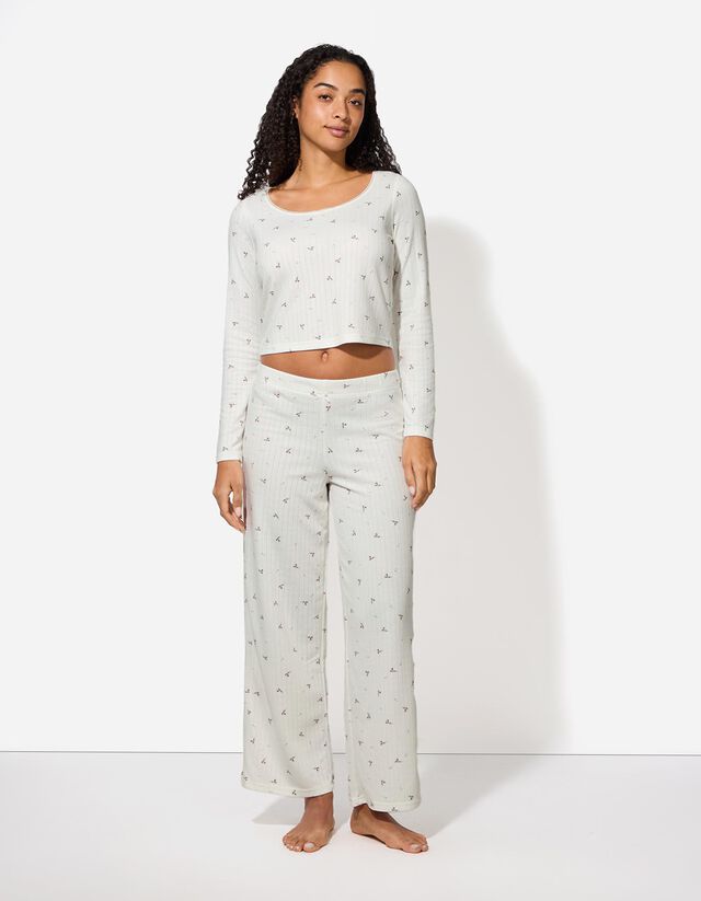 Felsőből és nadrágból álló pizsama szett - Strukturált anyag - feher