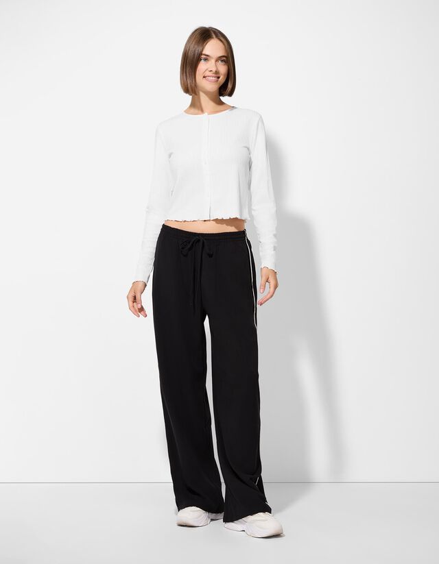 Hosszú ujjú felső - Bordázott - fekete