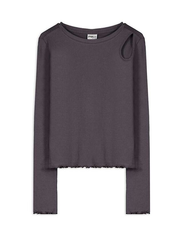 Hosszú ujjú felső - Bordázott - sötétszürke