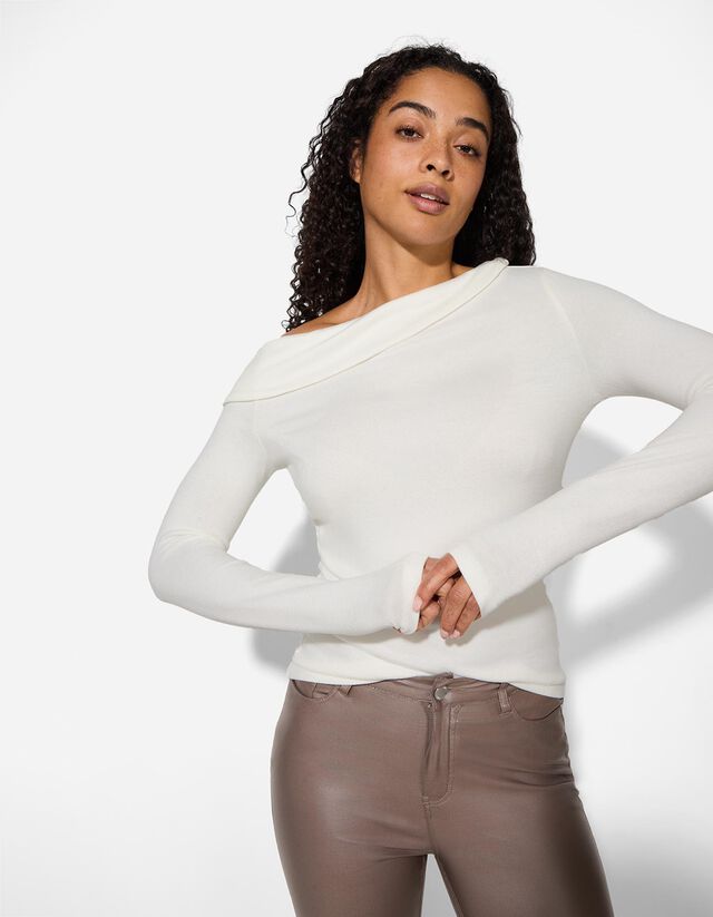 Hosszú ujjú felső - Nyitott vállú - sötétbarna