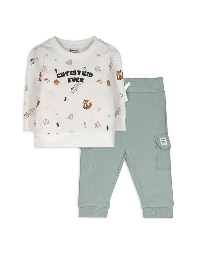 Sweatshirt és nadrág szett - Elszórt nyomott minta - feher