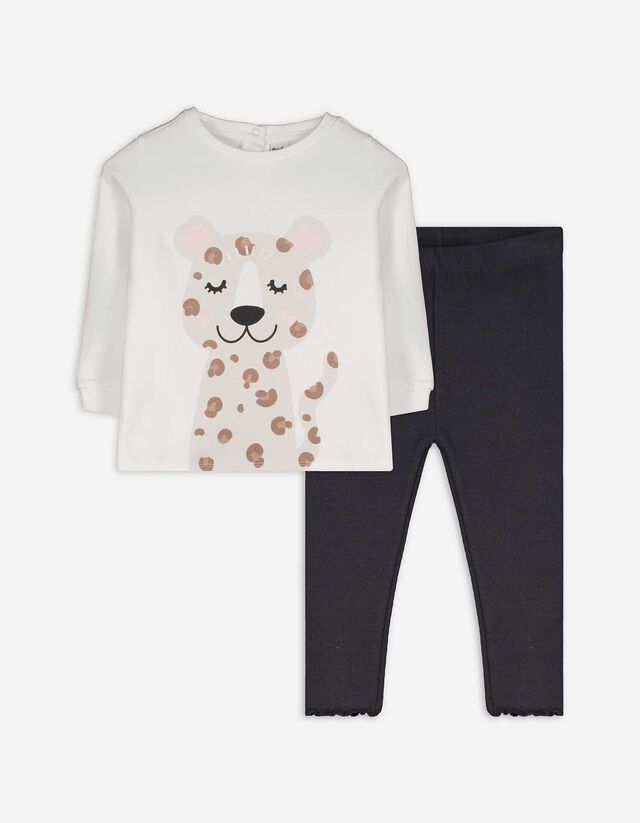 Melegítőfelsőből és leggingből álló szett - Nyomott minta - feher