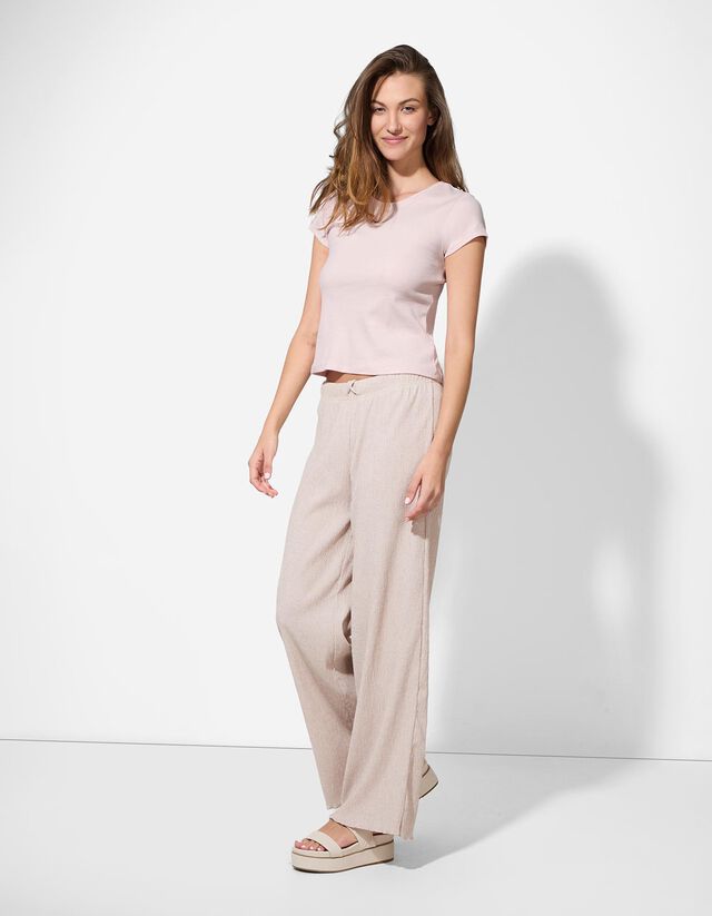 Póló - Bordázott - rozsaszin