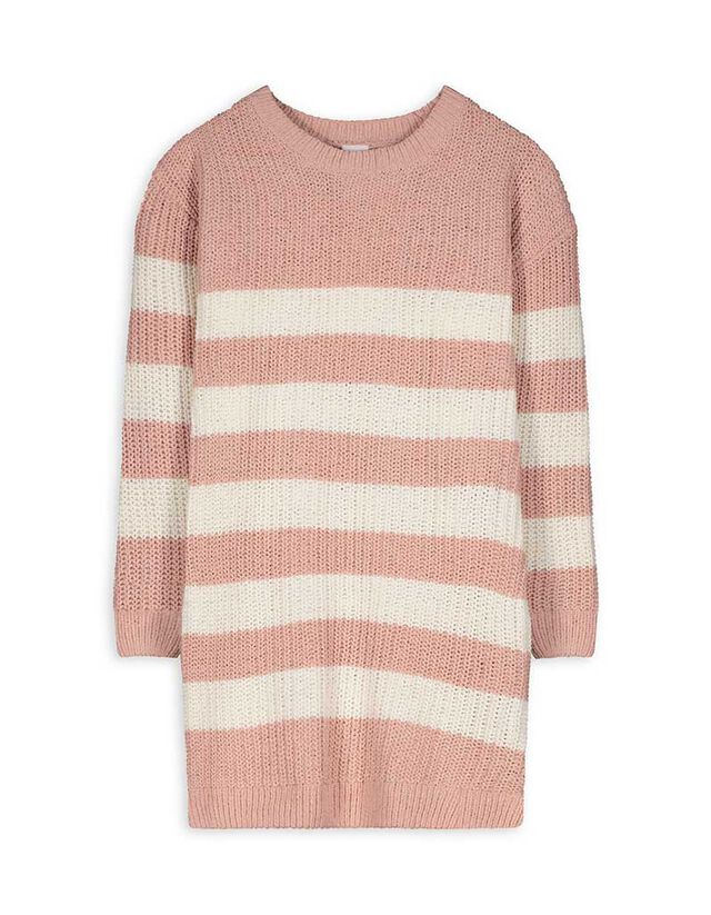 Hosszított pulóver - Csíkos - rozsaszin