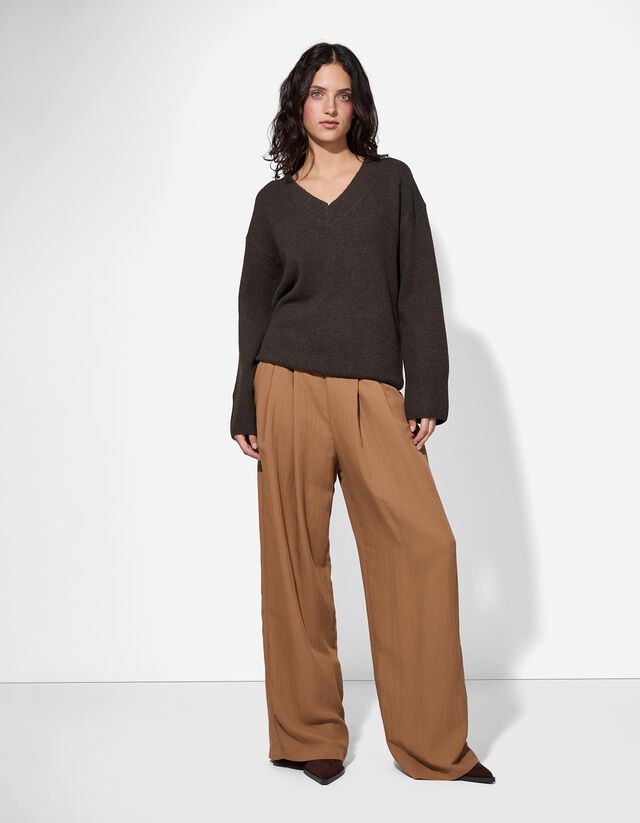 Pulóver - V-kivágás - vilagos szurke