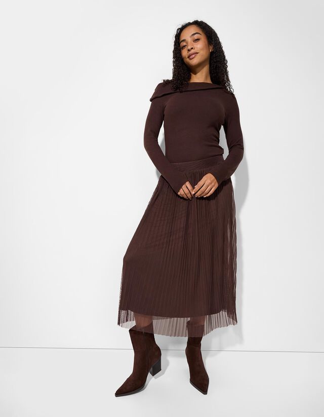 Szoknya - Ráncok - sötétbarna