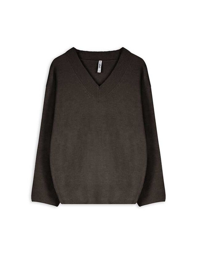 Pulóver - V-kivágás - vilagos szurke