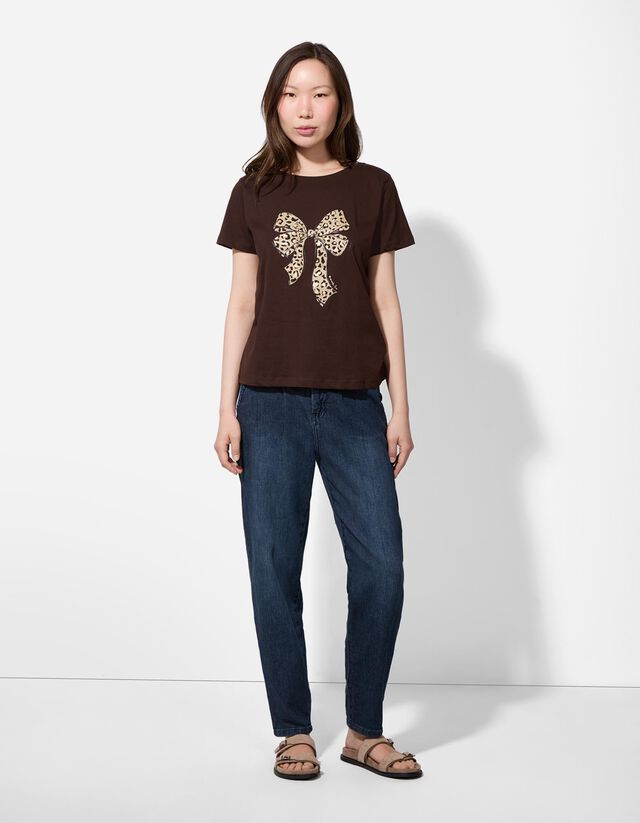 Póló - Csillámos nyomott minta - sötétbarna