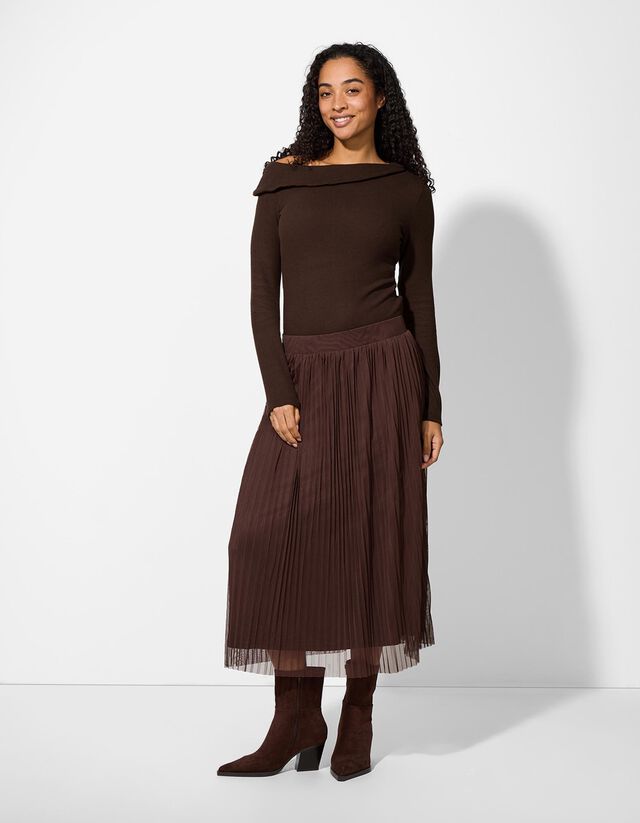 Hosszú ujjú felső - Nyitott vállú - sötétbarna