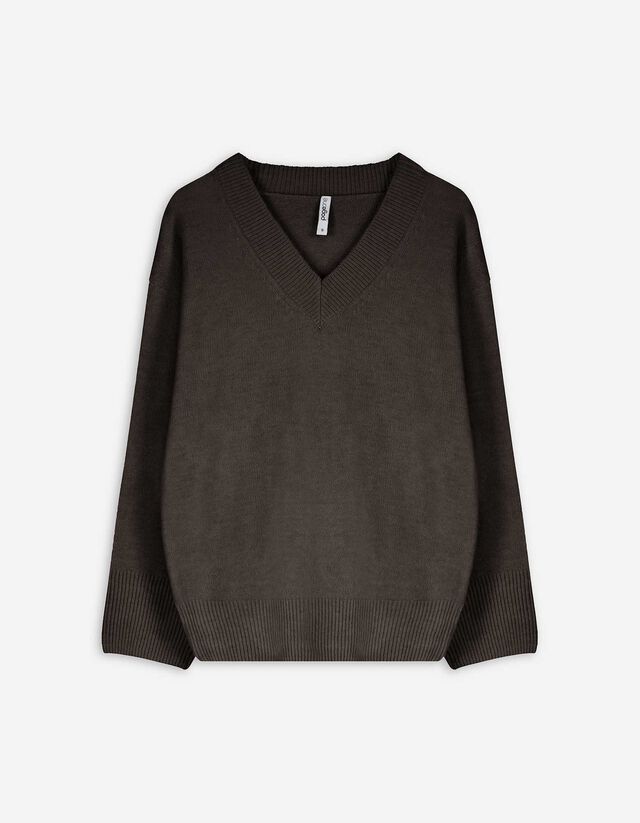 Pulóver - V-kivágás - vilagos szurke