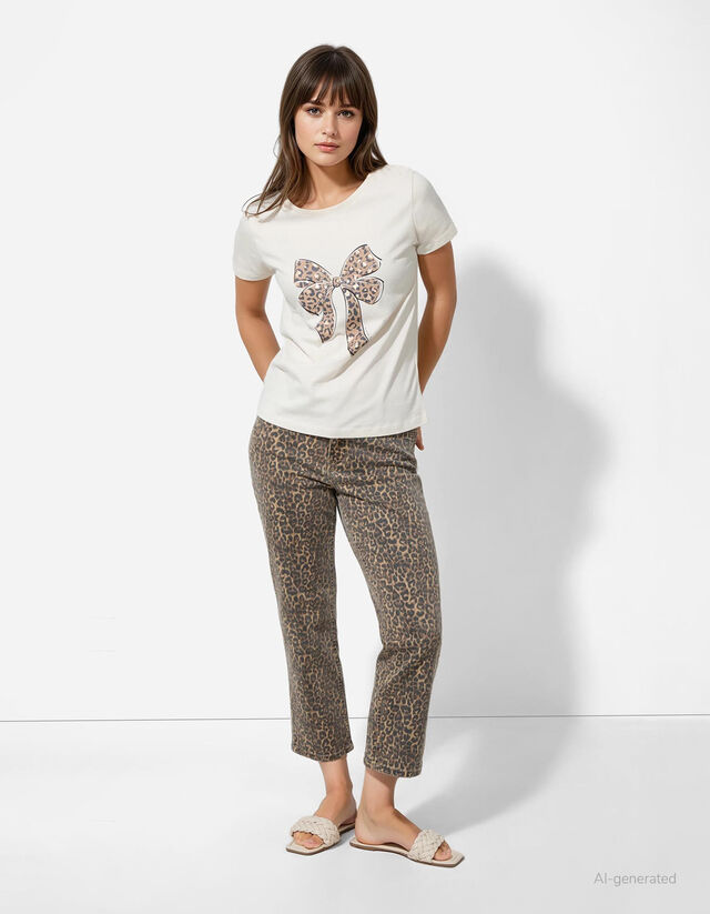 Póló - Csillámos nyomott minta - sötétbarna