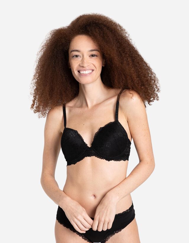 Push-up melltartó - Csipkerátéttel - fekete