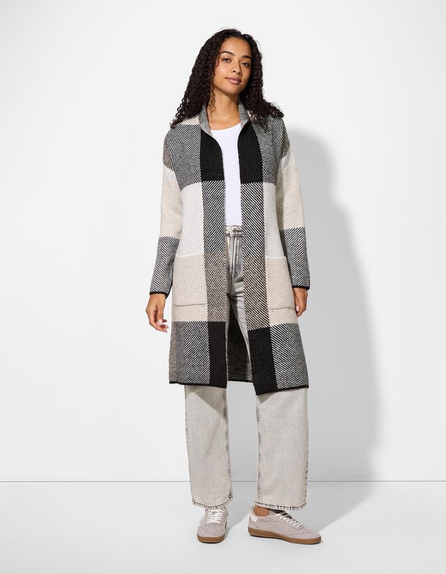 Hosszított kardigán - Kockás - feher