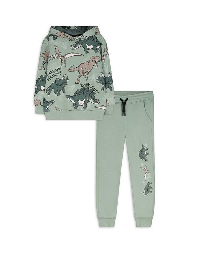 Sweatshirt és nadrág szett - Elszórt nyomott minta - zöld