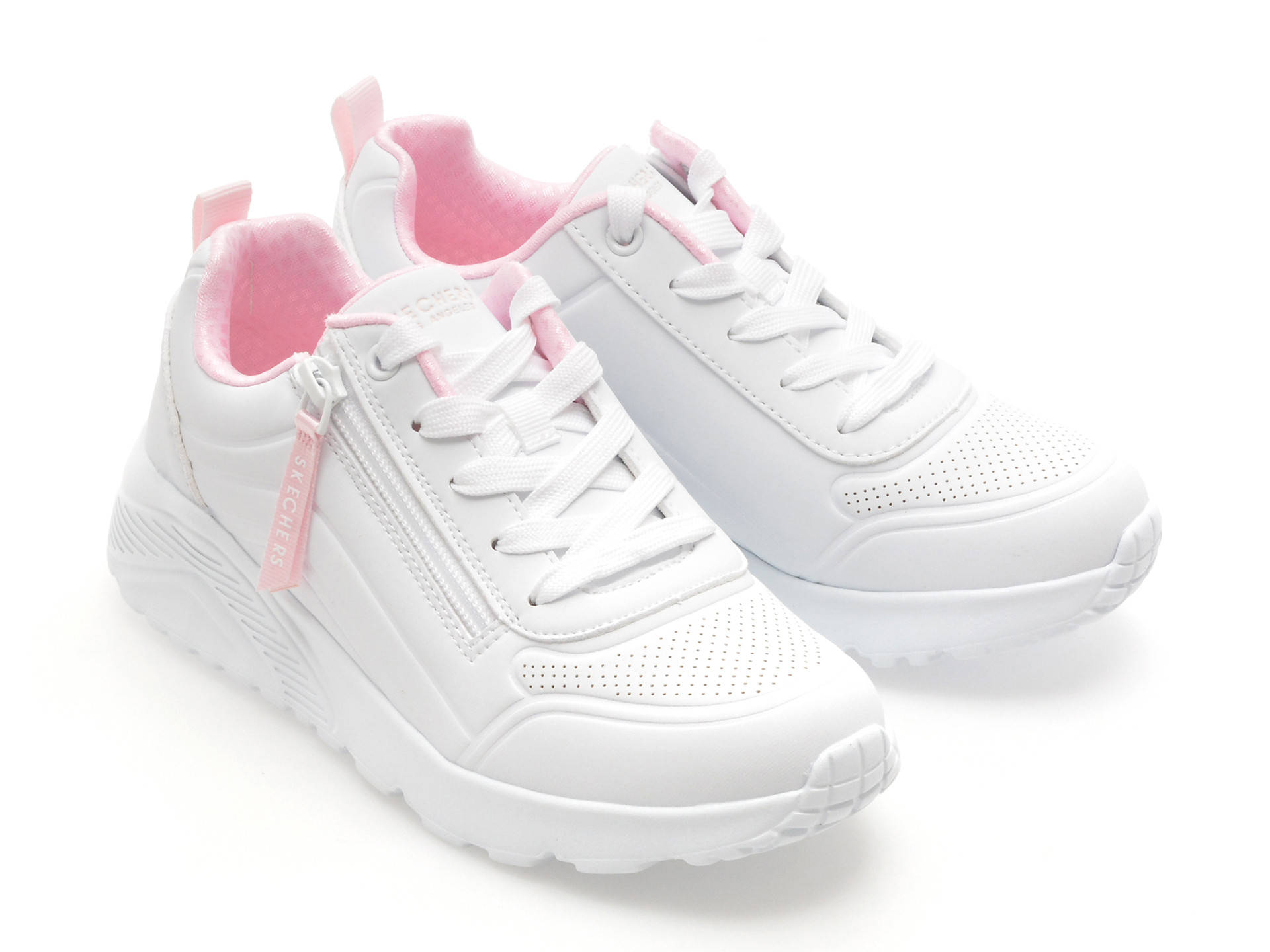 Pantofi sport SKECHERS albi, UNO LITE, din piele ecologica