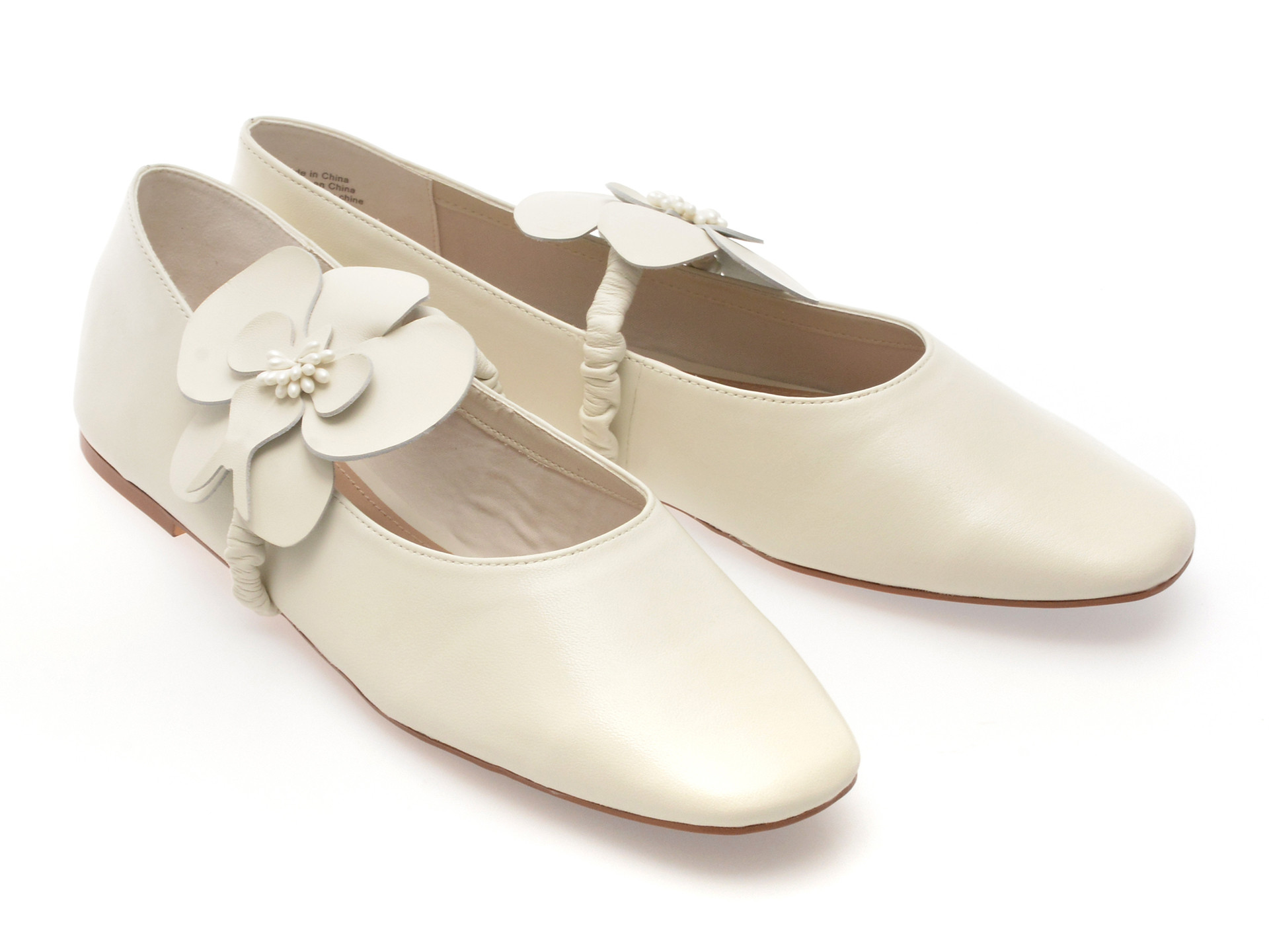 Balerini ALDO albi, FLORALINA 121, din piele naturala