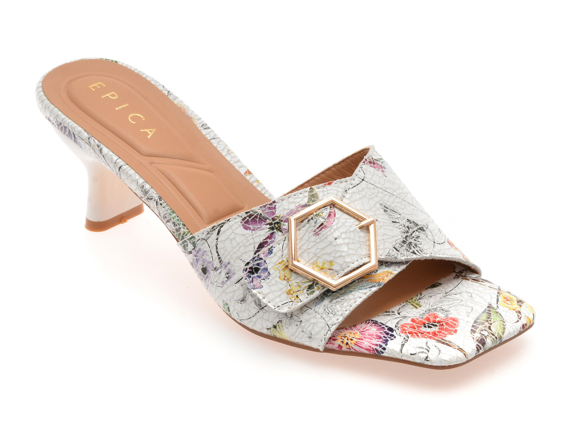 Papuci EPICA albi, 82987, din piele naturala