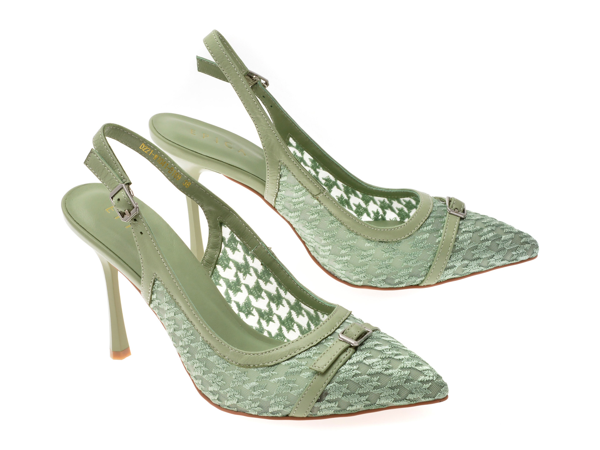 Saboti eleganti EPICA verzi, D221, din material textil