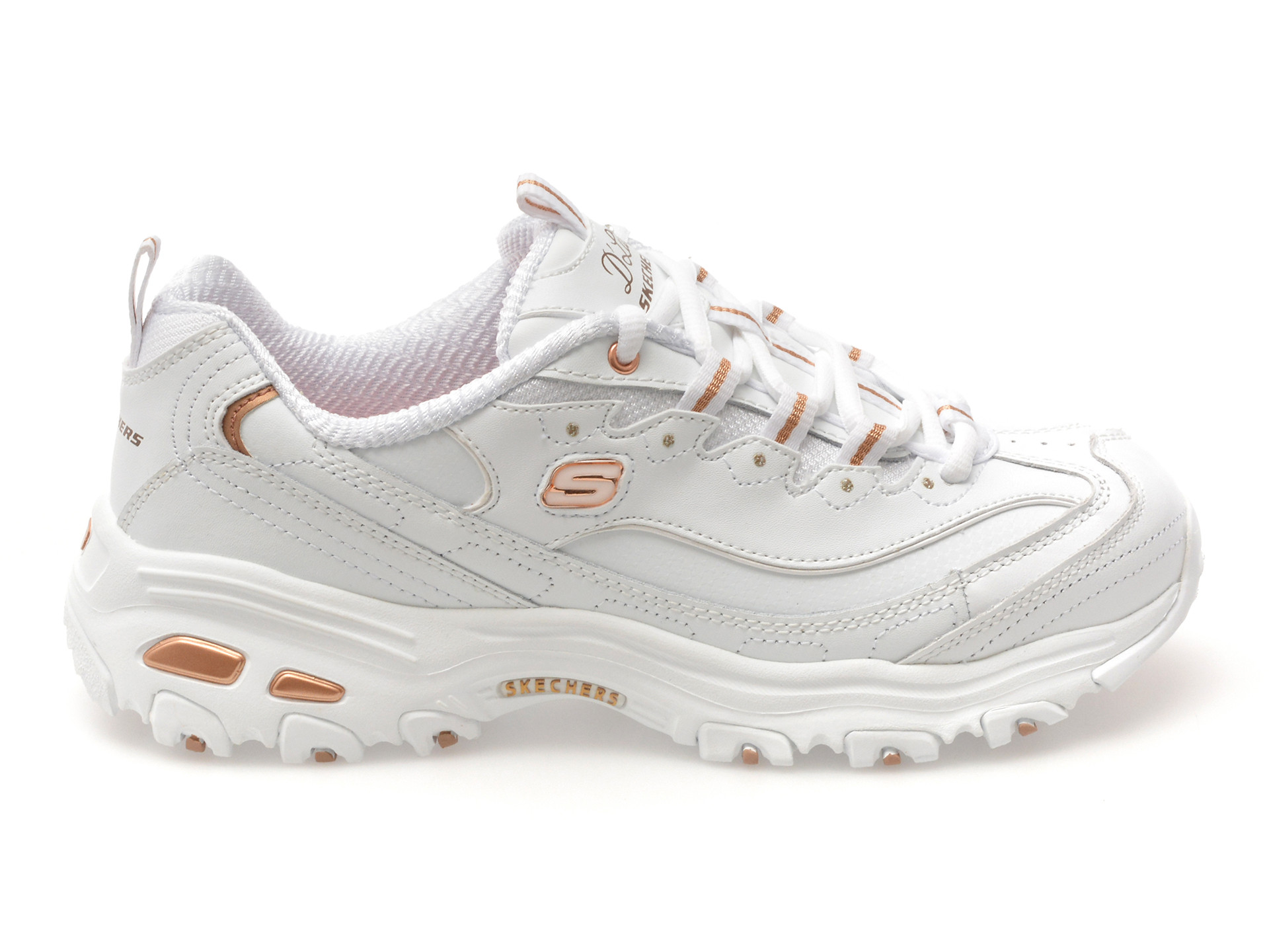 Pantofi sport SKECHERS albi, D LITES, din piele ecologica