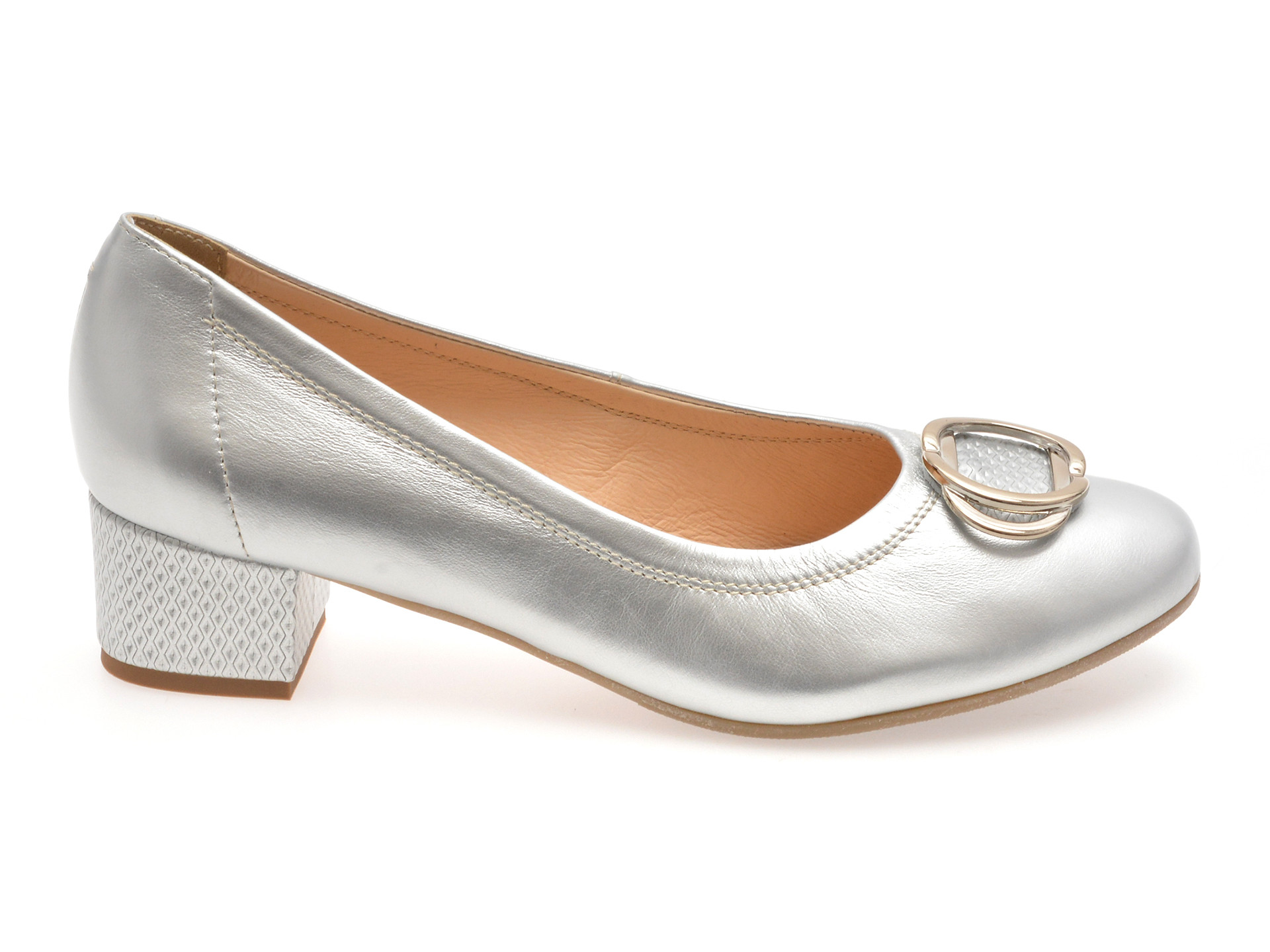 Balerini IMAGE argintii, 6415, din piele naturala