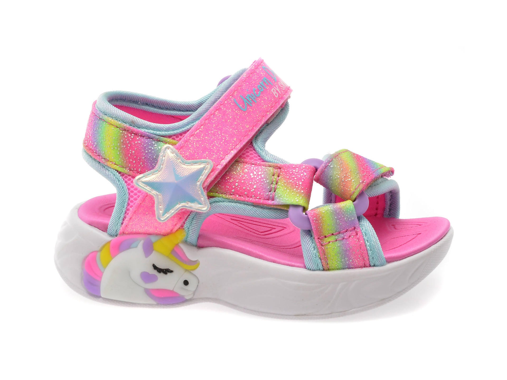 Sandale SKECHERS roz, UNICORN DREAMS, din material textil
