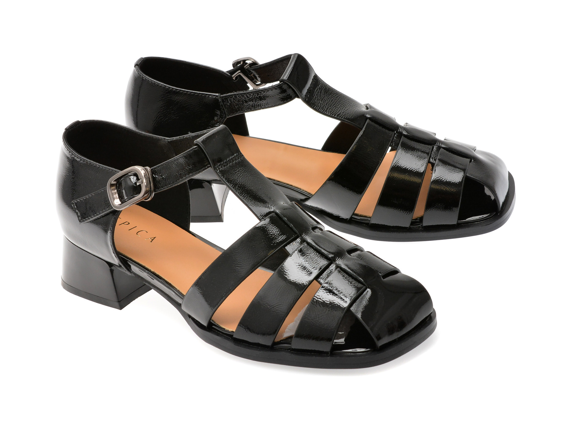 Sandale EPICA negri, 1131G11, din piele naturala lacuita