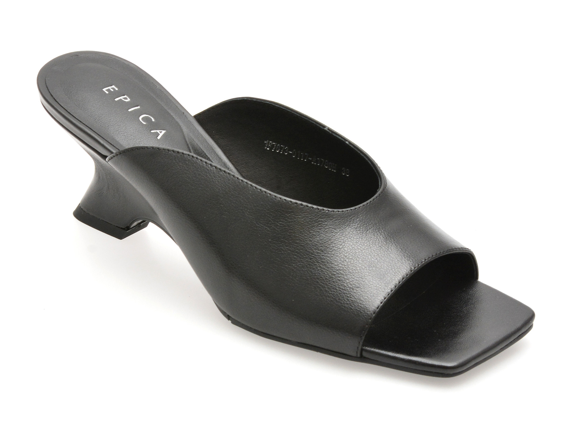 Papuci EPICA negri, 1F7073, din piele naturala