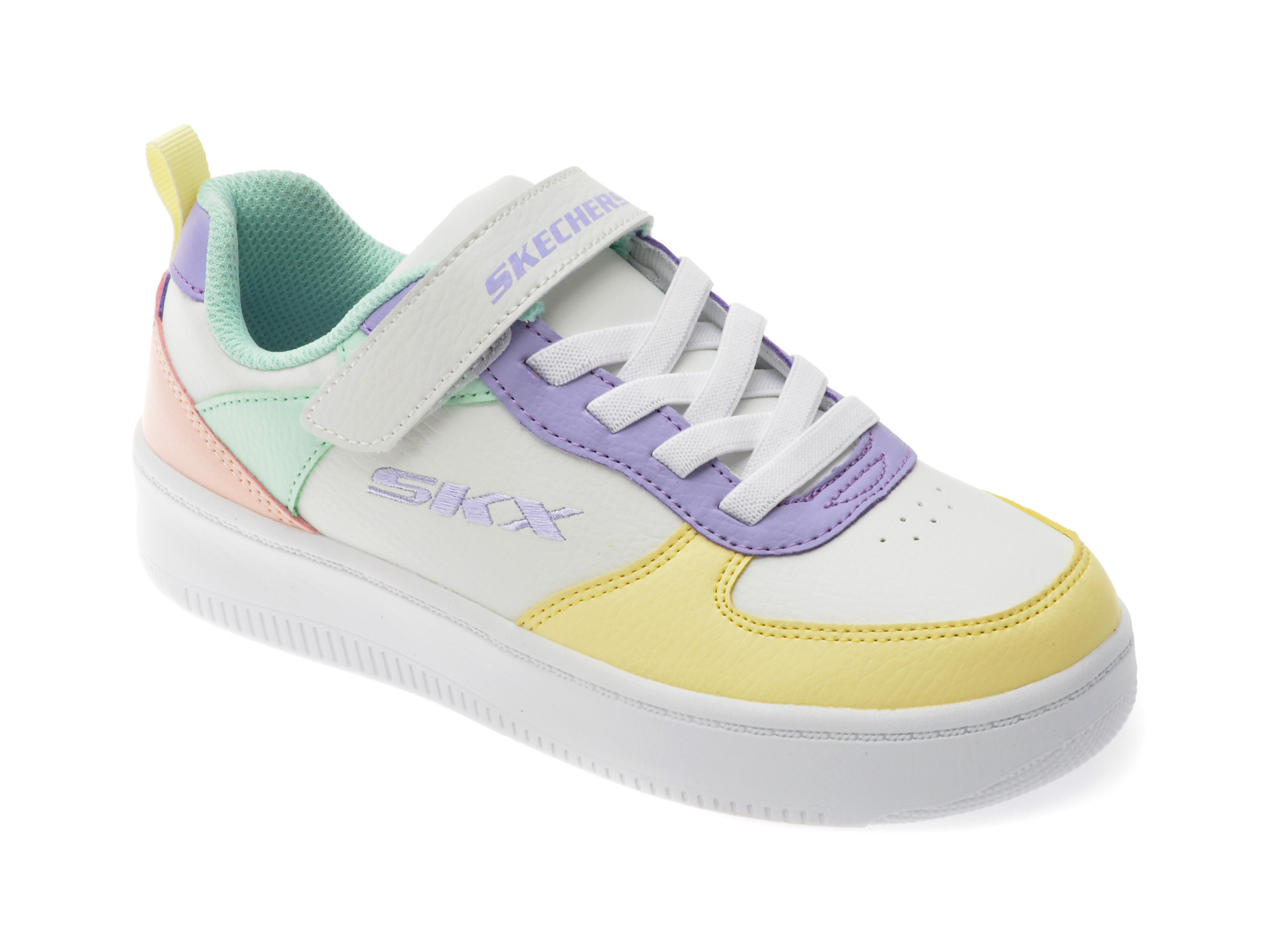 Pantofi sport SKECHERS albi, SPORT COURT 92, din piele ecologica